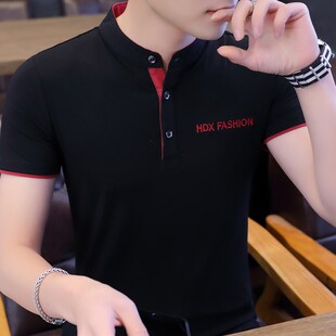 韩版 夏季 棉感体桖修身 半袖 潮流衣服 青年上衣男士 立领保罗衫 polo衫