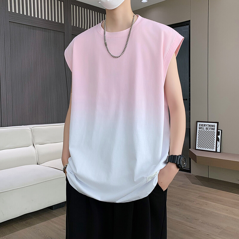 青少年运动坎肩男生夏季渐变薄款无袖t恤高中初中生大童休闲背心