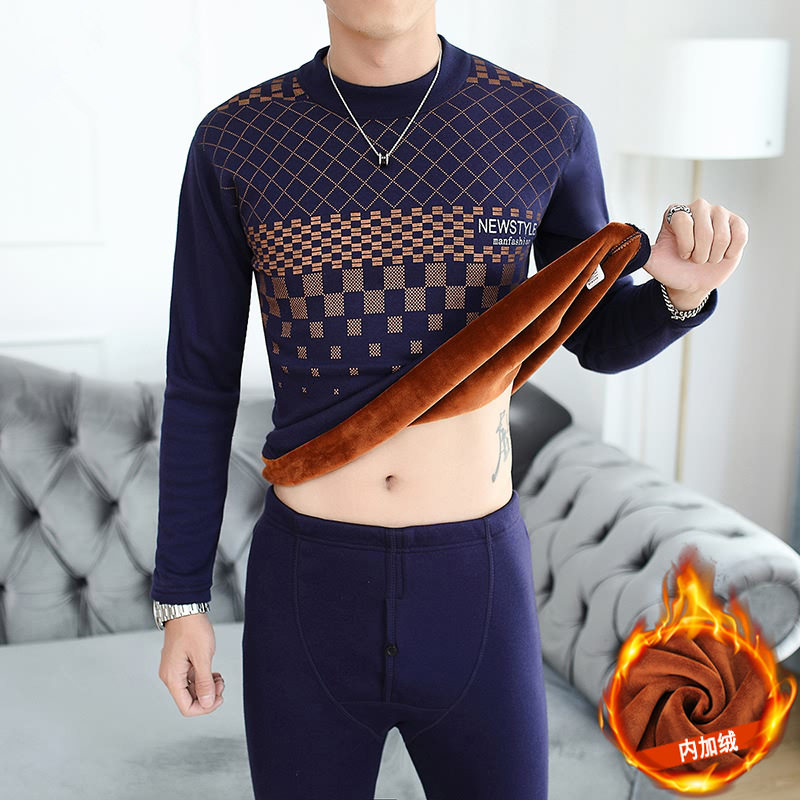 保暖内衣男士加厚加绒青年黄金绒修身冬季棉感毛衫秋衣秋裤套装潮