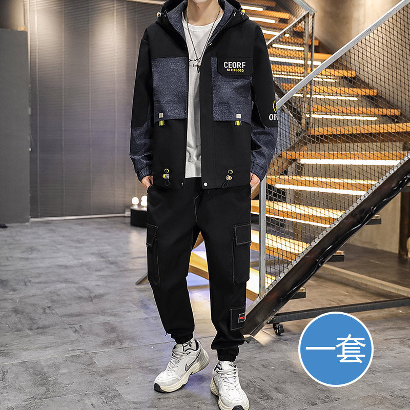 2022春季科技机能运p动工装套装男潮流韩版宽松青少年搭配帅气学