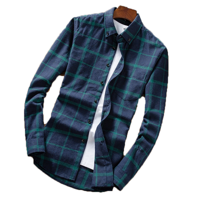 男士长袖格子衬衫帅气