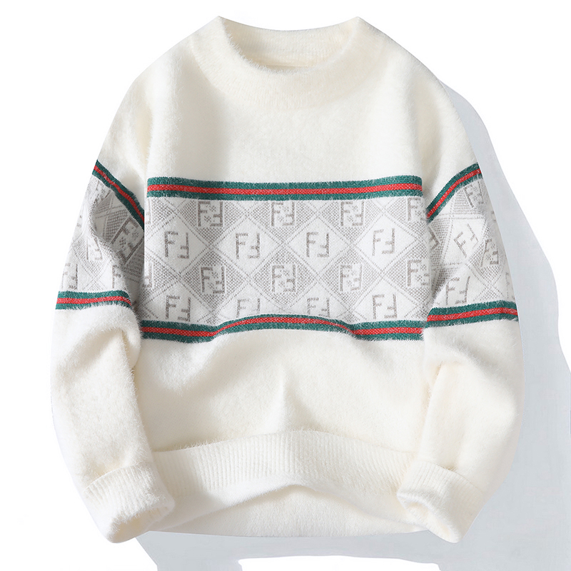 水貂绒软糯毛衣男秋冬季青少年学生加厚半高领打底针织衫保暖上衣