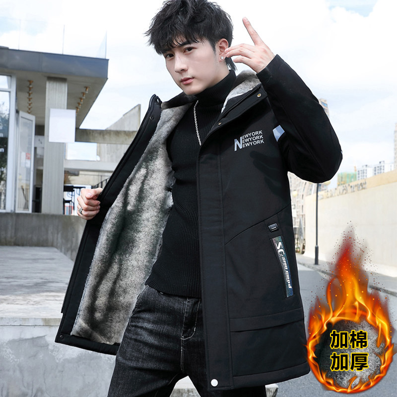 男士外套冬季棉衣加绒加厚派克服中长款棉服2023新款冬装潮流棉袄