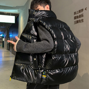 马甲男棉服 冬季外套加绒加厚款亮面男士潮流潮牌ins加大码棉马夹