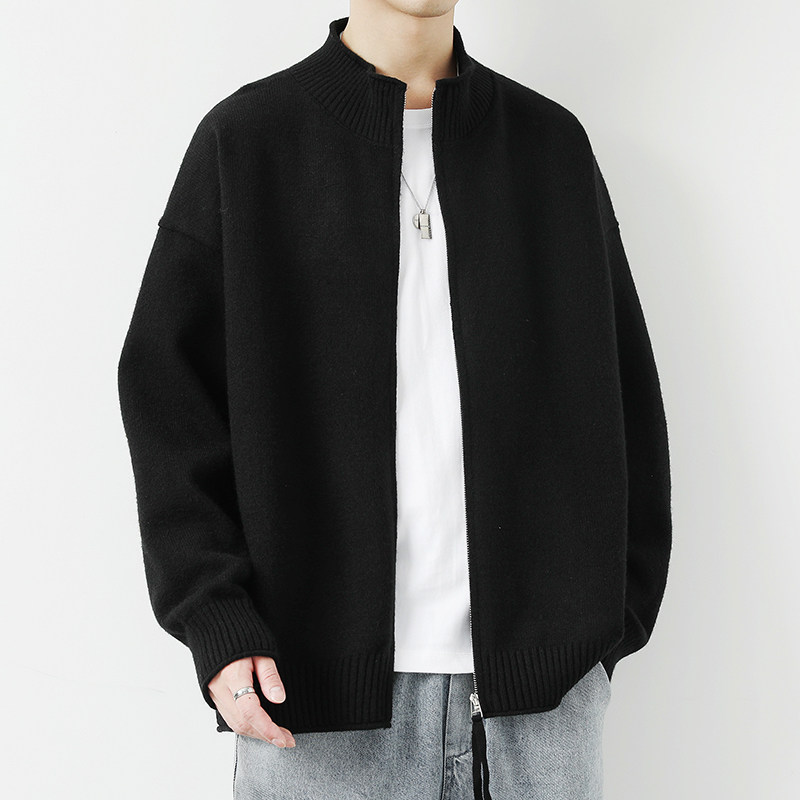 立领针织开衫外套男春秋季潮牌宽松休闲夹克男高级感帅气线衣褂子