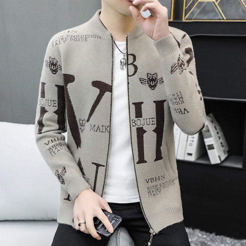 毛衣开衫男青年潮流针织衫拉链外套秋冬韩版修身休闲加绒加厚外套