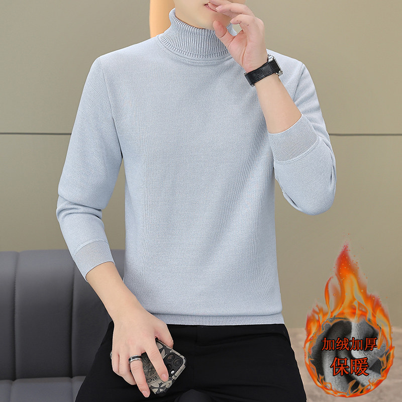 겨울 남성 벨벳 두꺼운 스웨터 높은 칼라 겨울 착용 새로운 흰색 스웨터 슬림 따뜻한 옷 유행 남자