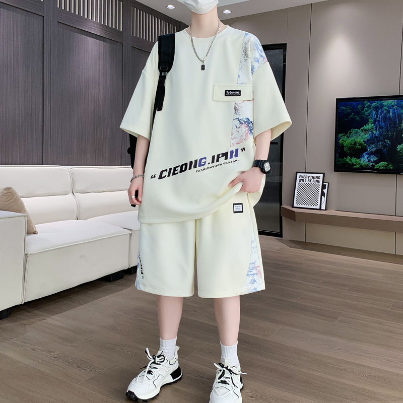 高级感运动套装男生夏季青少年潮牌短袖短裤初中高中学生痞帅男装