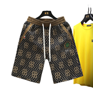 夏季冰丝休闲短裤男士潮流运动篮球裤宽松凉感五分裤沙滩裤子男装