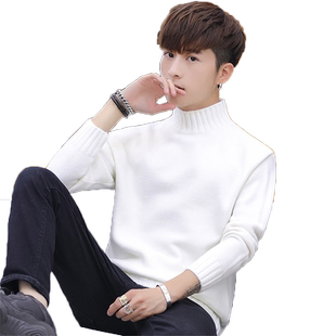 半高领针织打底衫男秋冬季潮流长袖t恤男士卫衣加绒加厚毛衣男装