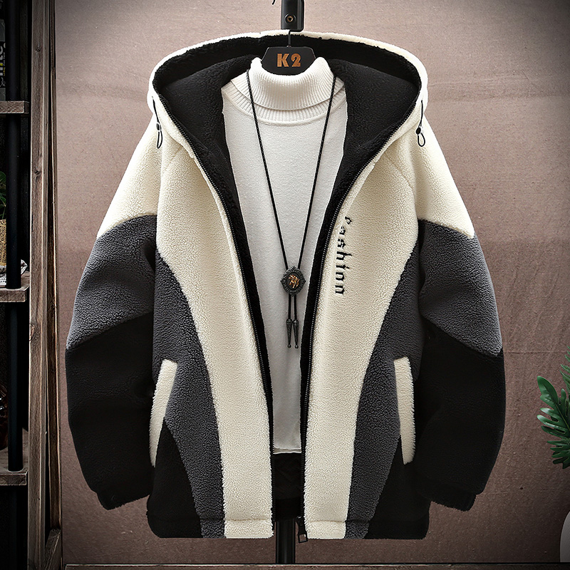 青少年秋冬季羊羔绒加厚外套男初