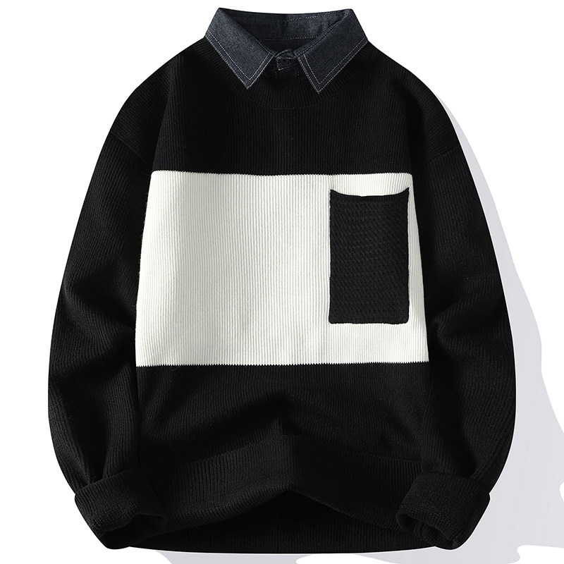 假两件毛衣男冬季加厚潮牌衬衫领针织衫男宽松休闲帅气毛线衣外套,男装,针织衫/毛衣,淘宝优惠券,粉丝福利购,淘宝优惠卷