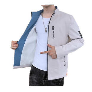 秋冬季加绒加厚外套男士韩版潮流修身立领上衣夹克春秋天休闲男装