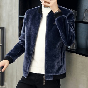2023仿水貂毛绒皮草潮流男冬季棉袄秋冬季棉服外套韩版棉衣外衣服