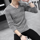T恤韩版 长袖 V领体恤上衣秋装 男装 男士 潮卫衣服秋衣针织打底衫 薄款