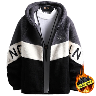 青少年羊羔毛绒外套胖男孩初中学生加绒加厚夹克棉服大童冬装棉衣