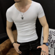 男士 上衣服男装 冰丝无痕短袖 青年运动健身汗衫 T恤V领潮流修身 夏季