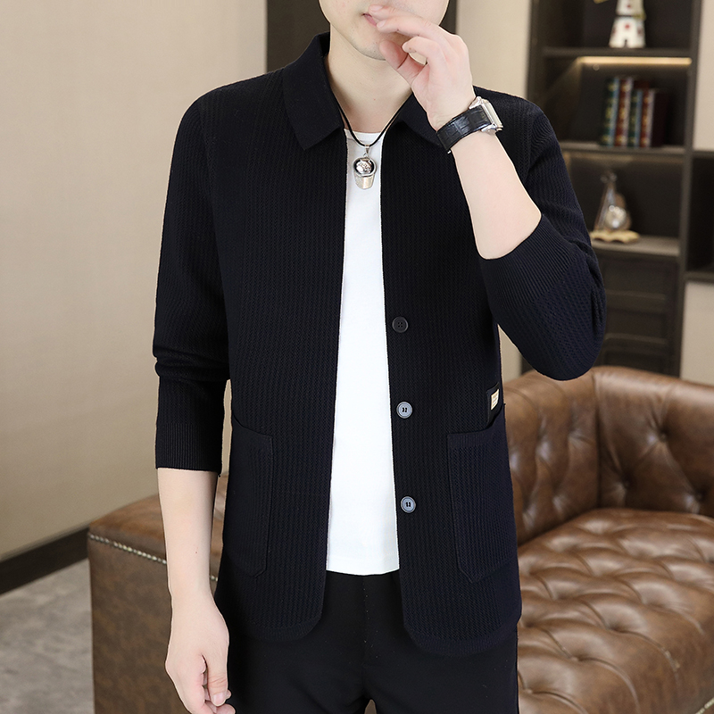男装2025年新款潮高端针织夹克休闲翻领青年开衫外套春秋薄款衣服