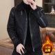 冬季 麂皮绒外套男短款 皮毛一体加绒加厚羊羔毛翻领皮衣夹克机车服