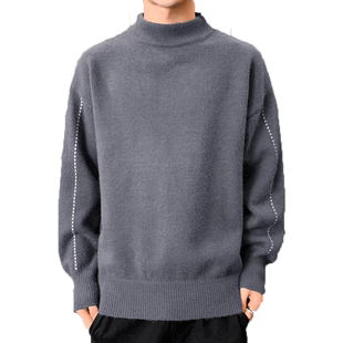 男士毛衣冬季新款潮流加绒加厚半高领针织打底衫男装内搭保暖上衣