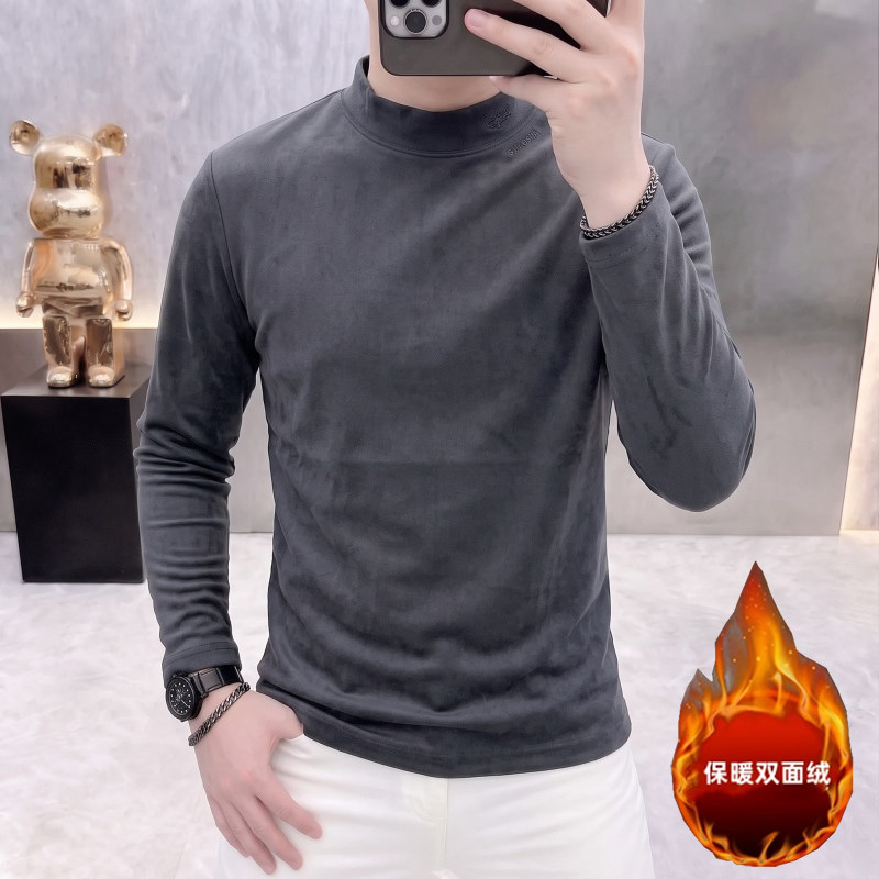 冬季男士内衣金丝绒保暖衣服男高领加绒加厚打底衫单件上衣冬装潮
