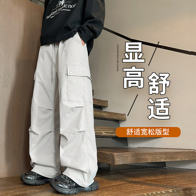 工装长裤子男孩春秋季初高中学生青少年运动宽松阔腿直筒休闲裤潮