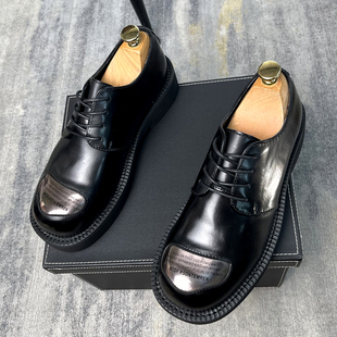春秋新款德比鞋子大头皮鞋男款厚底增高潮鞋英伦风黑色结婚新郎鞋