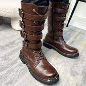 秋季 高筒长靴男潮马靴复古骑士靴男士 高帮靴子马丁靴英伦风牛仔靴