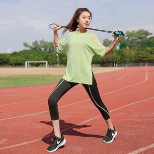 瑜伽服女大码 跑 夏季 宽松户外健身房速干衣胖MM200斤晨跑运动套装