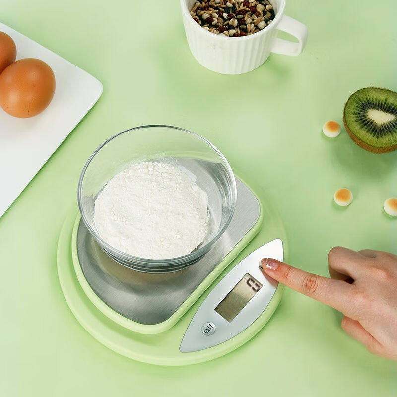 每集清新圆形电池款电子秤厨房秤烘培秤克秤食物秤5kg大量程珠宝
