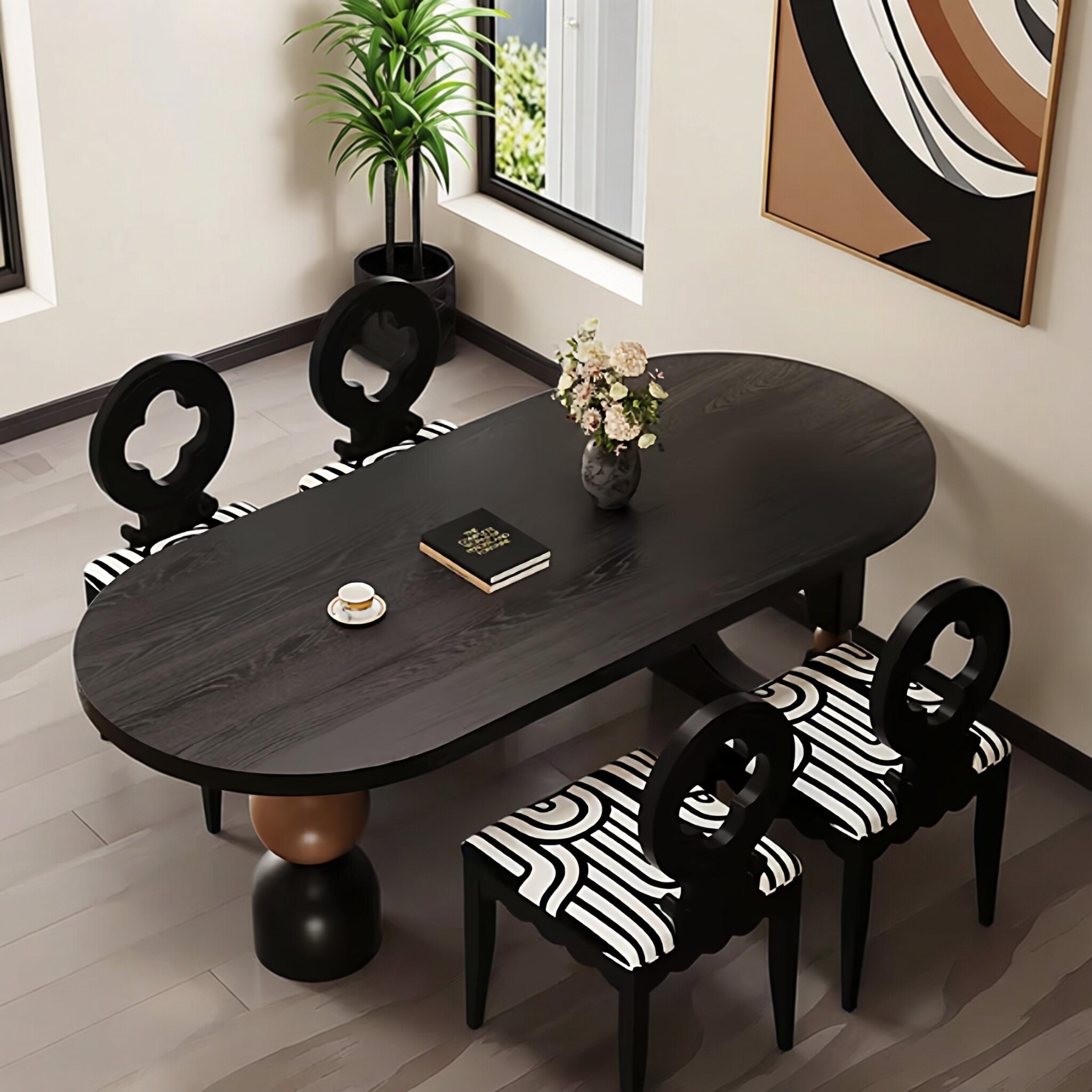 法式复古实木椭圆形餐桌椅组合中古风饭桌设计师款书桌办公长桌