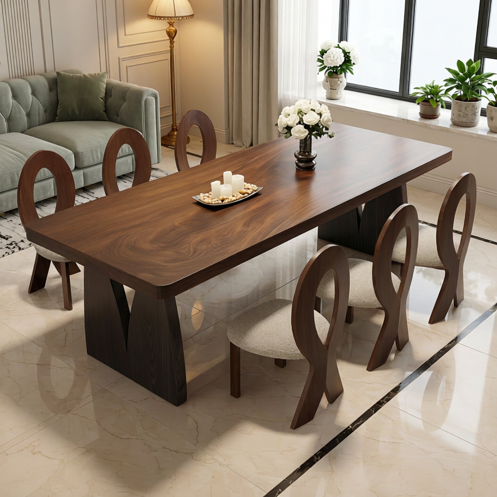 南美黑胡桃木餐桌椅组合法式复古学习桌全实木喝茶桌办公桌树叶腿