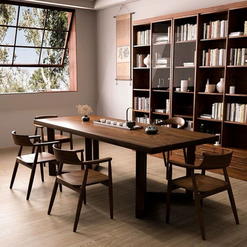 新中式胡桃木实木餐桌椅组合