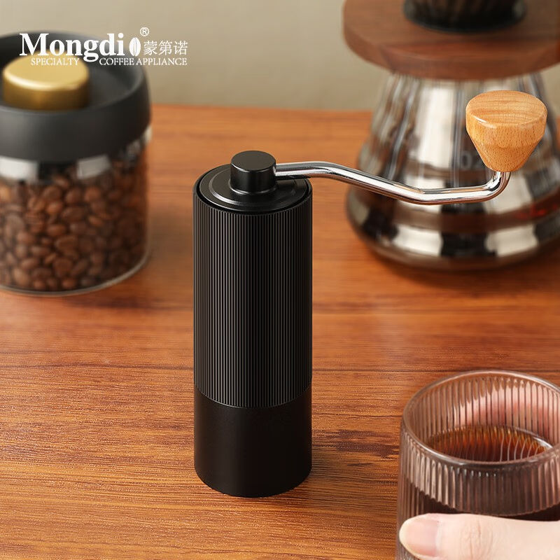 Mongdio手磨咖啡机手摇磨豆机咖啡豆研磨机手动黑色款钢芯磨豆机