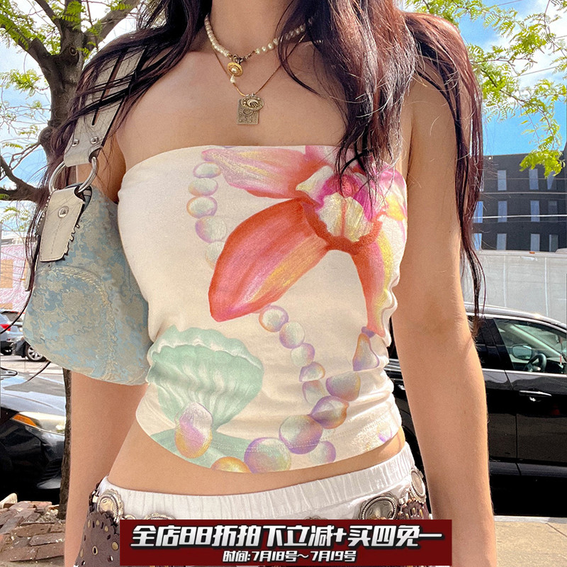 SWEETOWN游乐园#趣味小众印花抹胸背心甜辣妹显瘦小清新外穿上衣