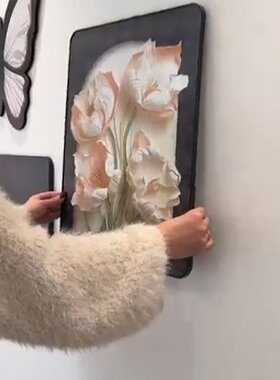 沙发背墙装饰画挂画装饰奶油风客厅肌理花卉简约高级玄关画爆款