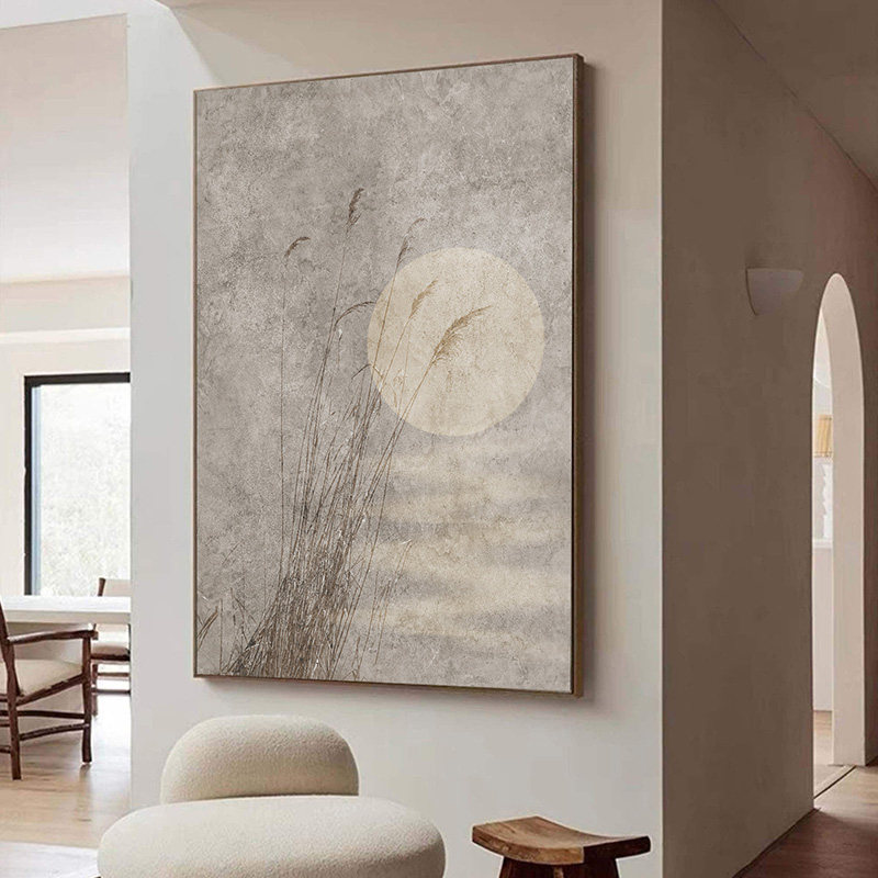原创侘寂风挂画客厅沙发背景墙竖版简约芦苇壁画玄关装饰画办公室