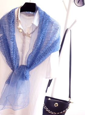 蓝色丝巾新款2021爆款防晒披肩外搭女百搭桑纱巾春秋围巾