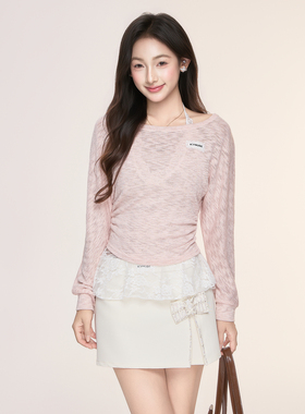 ICYNUDE官方店蕾丝打底抽褶上衣
