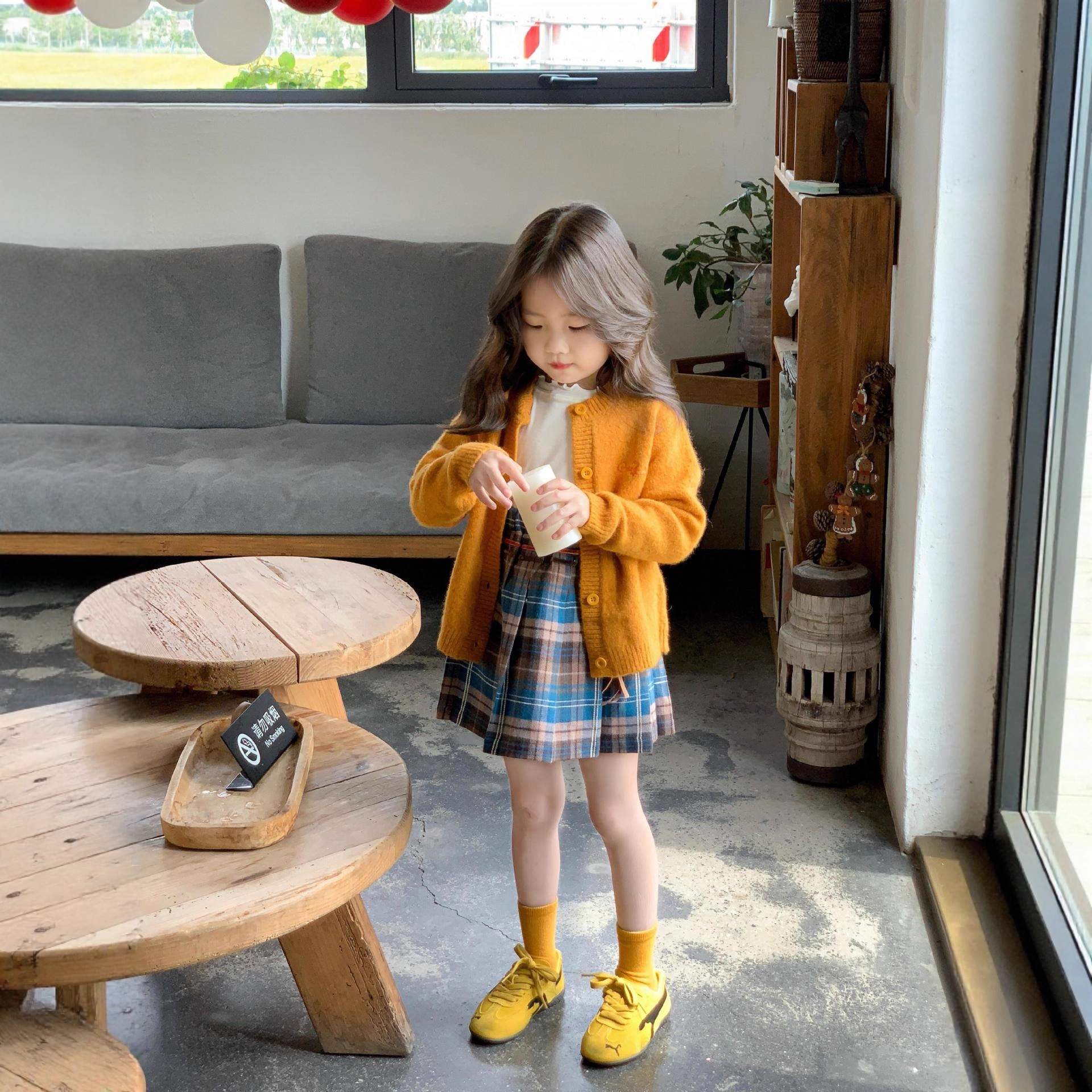 韩版童装女童毛衣开衫秋2025新款女洋气甜美橘色针织衫儿童外套