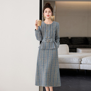 2026春季新款洋气时尚格纹蝴蝶结系带上衣外套半裙两件套裙LB2603