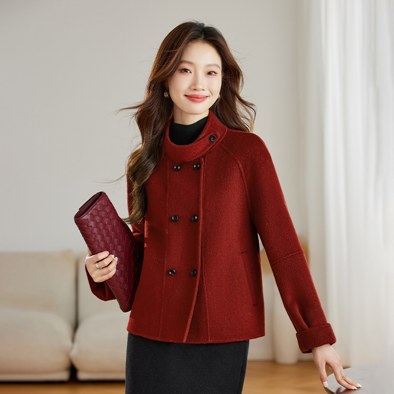 品牌苏昔然彩女装2025新款大码女装立领双排扣双面羊毛大衣