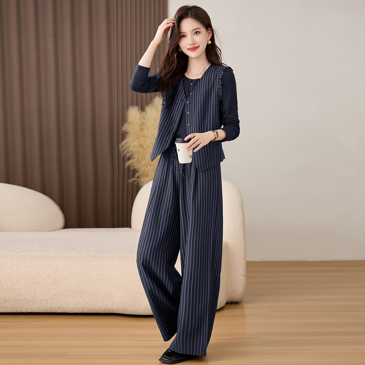 官方杨门女装2025新款时尚米思阳迷遇休闲时尚套装阔腿裤三件套