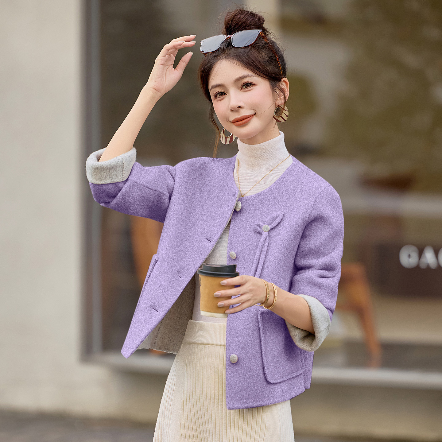 她之蝶京东官方素言官网女装正品洋气减龄小香风双面羊毛呢外套