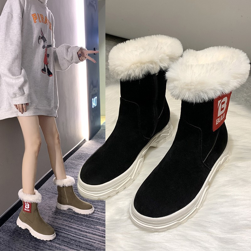 雪地靴女鞋秋冬加绒2019新款时尚短筒保暖棉鞋冬季冬鞋马丁靴短靴