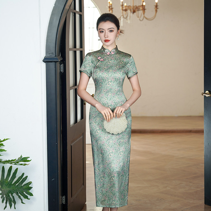 美舒饰新中式桑蚕丝提花旗袍夏季