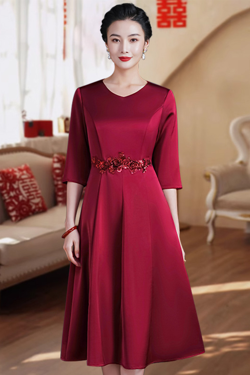 美舒饰喜妈妈婆婆裙子婚宴礼服年轻丈母娘婚礼妈妈装连衣裙遮肚子