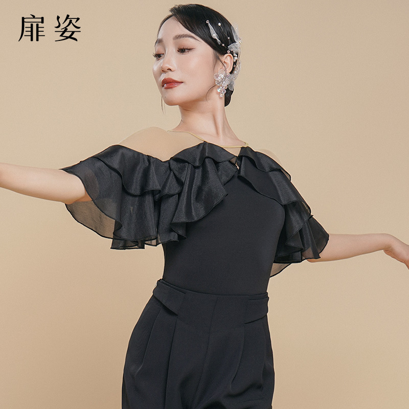 扉姿女華爾茲摩登舞連體短袖上衣
