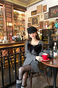 YEXIAOTING叶小婷 赤道痕迹 丝绒蝴蝶结小香风外套短裙气质套装女