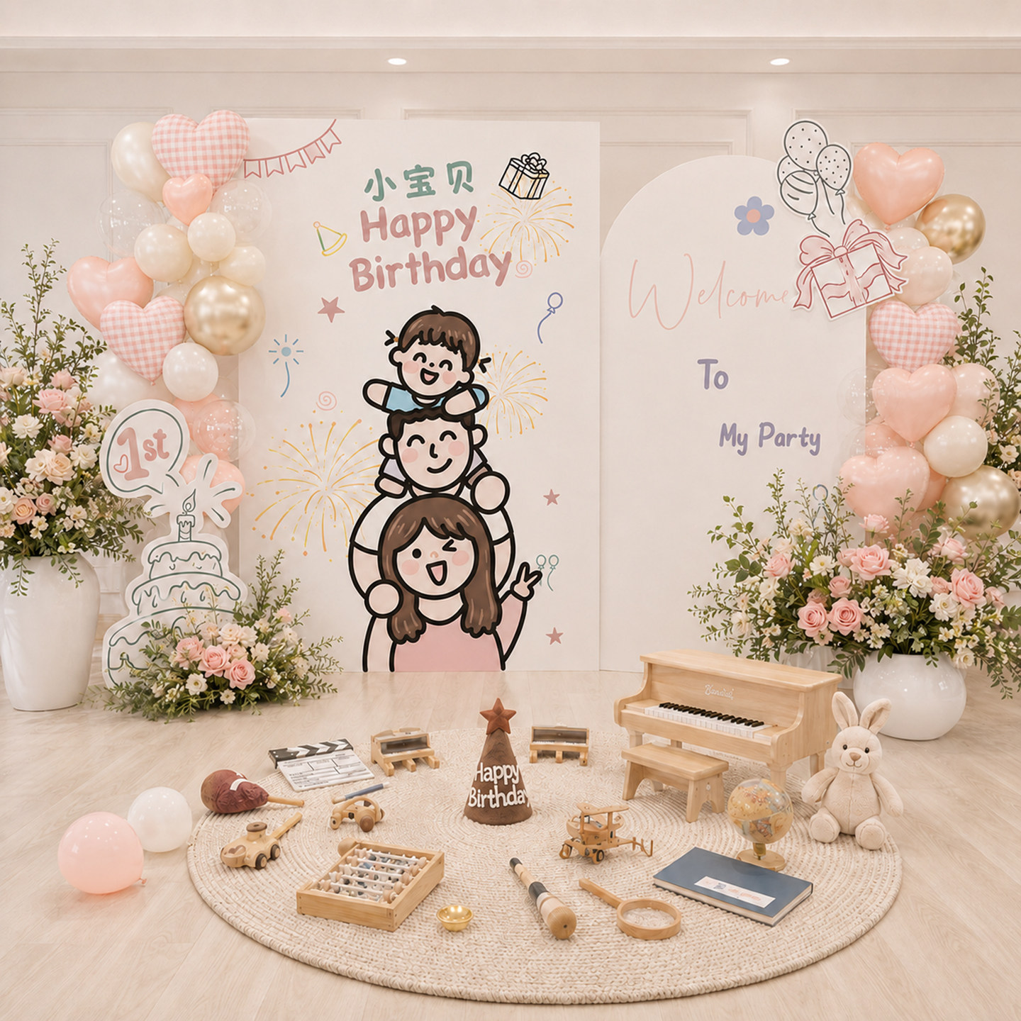 韩式女宝宝氛围感生日布置背景墙小红书同款女孩周岁满月百天派对